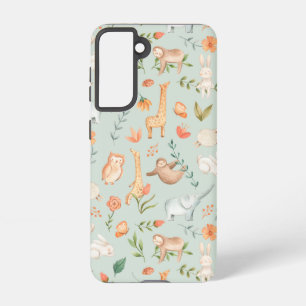 Cute Blauwgroen Baby Animal Pastel Patroon Samsung Galaxy Hoesje