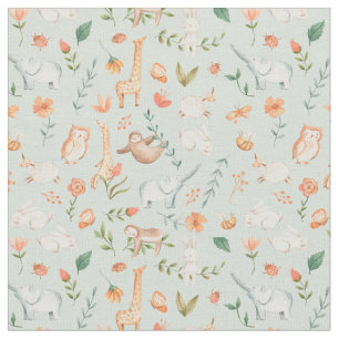 Cute Blauwgroen Baby Animal Pastel Patroon Stof