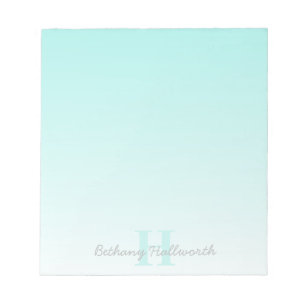 Cute Blauwgroen monogram- en Jouw naam-script Notitieblok