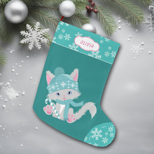 Cute Blauwgroen Snowflake Kitten Grote Kerstsok