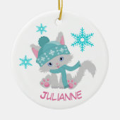 Cute Blauwgroen Snowflake Kitten Keramisch Ornament (Voorkant)