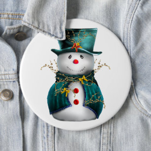 Cute Blauwgroen Snowman-kerstButton Ronde Button 6,0 Cm