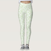 Cute Bleek Mint Green Tropical Flowers Pattern Leggings (Voorkant)