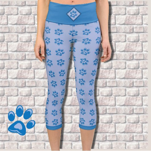 Cute bleu empreintes de pattes capri leggings