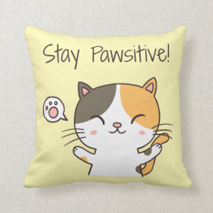 Cute Blijf Pawsitive Kitty Cat Room Decor Kussen