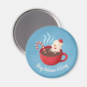 Cute Blijf warm en Cozy Melding Snowman in de Cup Magneet (Voorkant / Achterkant)