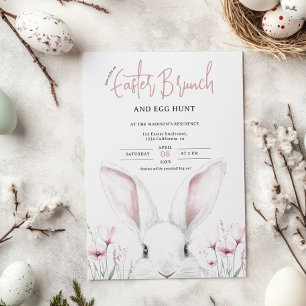 Cute Bloem Konijn Pasen Brunch en Eiersoeken Kaart