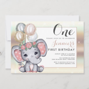 Cute bloemige babyolifant met ballonnen kaart