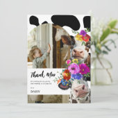 Cute Bloemige Dank Moo Koe Verjaardag Bedankkaart (Staand voorkant)