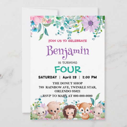 Cute bloemrijke dierentuin jungle Dieren Verjaarda Kaart (Voorkant)