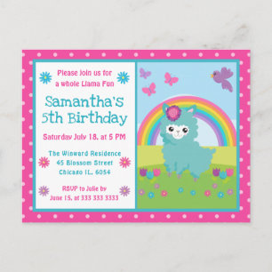 Cute Bloemrijke Lente Turquoise Lama & Regenboog V Briefkaart