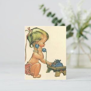 Cute Blond Girl die het woord voert over Speelgoed Kaart