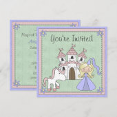 Cute Blond Princess et Unicorn Invitation d'annive (Devant / Derrière)