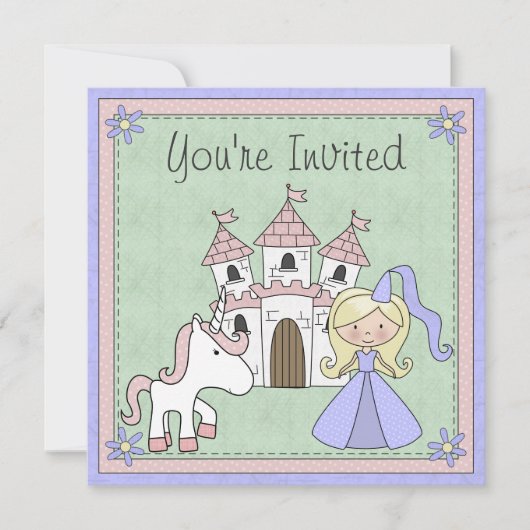Cute Blond Princess et Unicorn Invitation d'annive (Devant)