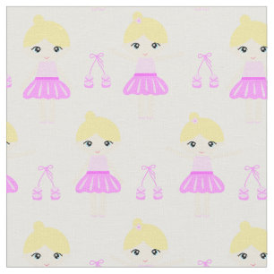 Cute blonde ballerina in een roze jurk stof