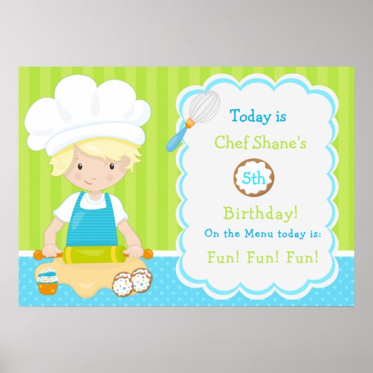 Cute Blonde Boy Baking Birthday Poster (Voorkant)