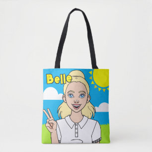 Cute Blonde Cartoon Girl School Name Library Draagtas