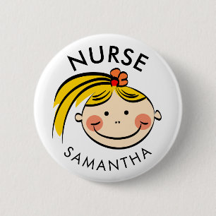 Cute Blonde Cartoon Verpleegkundige Naam Ronde Button 5,7 Cm