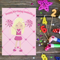 Cute Blonde Cheerleader Custom Pink Girls Birthday