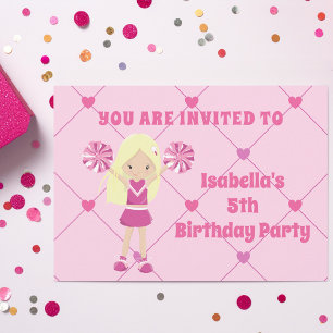 Cute Blonde Cheerleader Girl Custom Birthday Party Kaart