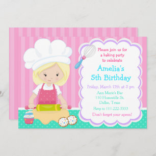 Cute Blonde Fille Baking Invitation de fête d'anni