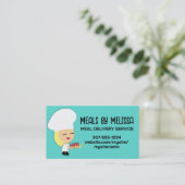 Cute blonde fille chef steak dîner biz cartes (Debout devant)