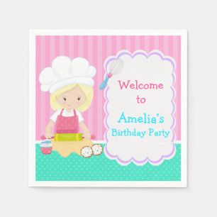 Cute Blonde Girl Baking Birthday Party Servet