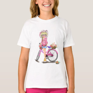 Cute Blonde Girl en Pink Bike Girls T-Shirt