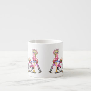Cute Blonde Girl en Pink Bike met Kat in Flowers Espresso Kop