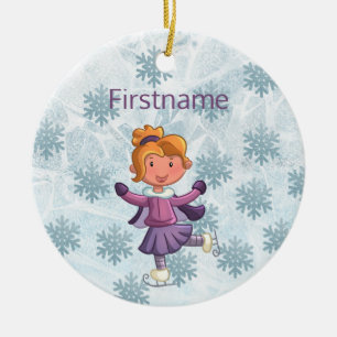 Cute blonde kleine meid schaatsen siervormig keramisch ornament