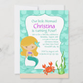 Cute Blonde Mermaid Birthday Uitnodiging (Voorkant)