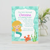 Cute Blonde Mermaid Birthday Uitnodiging (Staand voorkant)