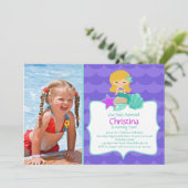 Cute Blonde Mermaid Photo Invitation d'anniversair (Debout devant)