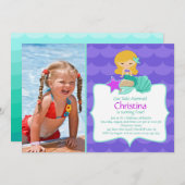 Cute Blonde Mermaid Photo Invitation d'anniversair (Devant / Derrière)