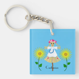 Cute Blonde Pigtails Scarecrow Sleutelhanger