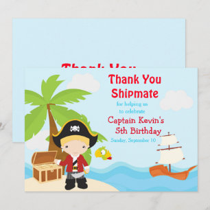 Cute Blonde Pirate Boy Birthday Party Bedankkaart