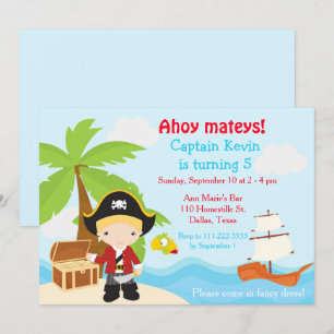 Cute Blonde Pirate Boy Birthday Party Kaart