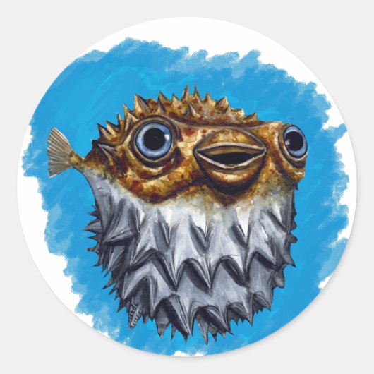 Cute Blowfish Ronde Sticker (Voorkant)