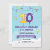 Cute Blue 10th Birthday Invitation (Devant)