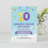 Cute Blue 10th Birthday Invitation (Debout devant)