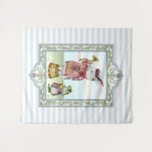 Cute Blue Alice in Wonderland White Rabbit Art Wandkleed (Voorkant (horizontaal))