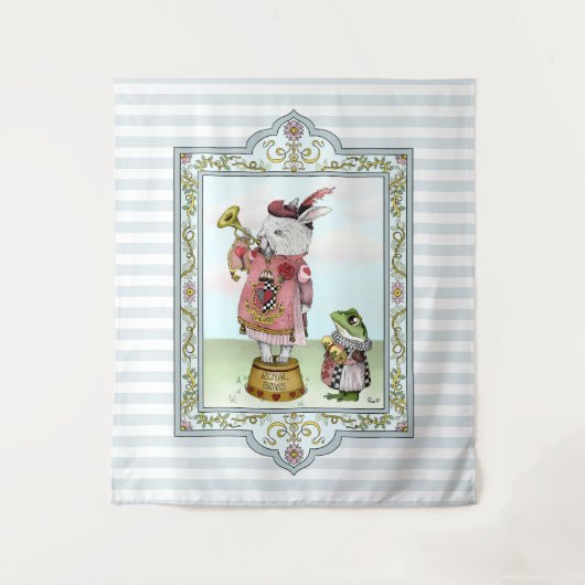 Cute Blue Alice in Wonderland White Rabbit Art Wandkleed (Voorkant)