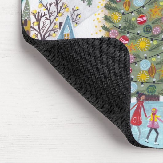 Cute blue Alpine ski's schaatsen met kerstmis Muismat (Hoek)