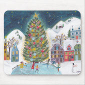 Cute blue Alpine ski's schaatsen met kerstmis Muismat (Voorkant)