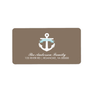 Cute Blue Anchor en Ribbon Nautical Baby shower Etiket