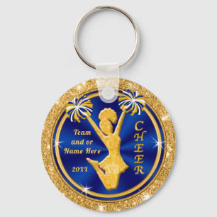 Cute Blue and Gold Cheer Team Gifts, PERSONALISEER Sleutelhanger