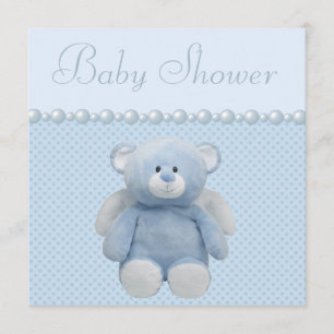 Cute Blue Angel Teddy Bear Baby Boy Shower Kaart