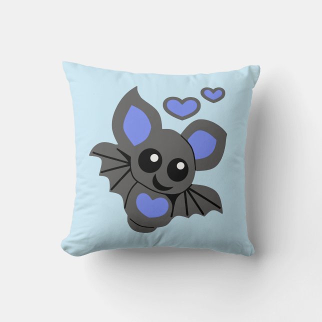 Cute Blue Baby Bat Kussen (Voorkant)
