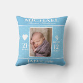 Cute Blue Baby Birth Stats Keepomwille Nursery Kussen (Achterkant)