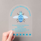 Cute Blue Baby Boy Bee Custom Baby shower Acryl Uitnodigingen (Insitu (Draagbaar))